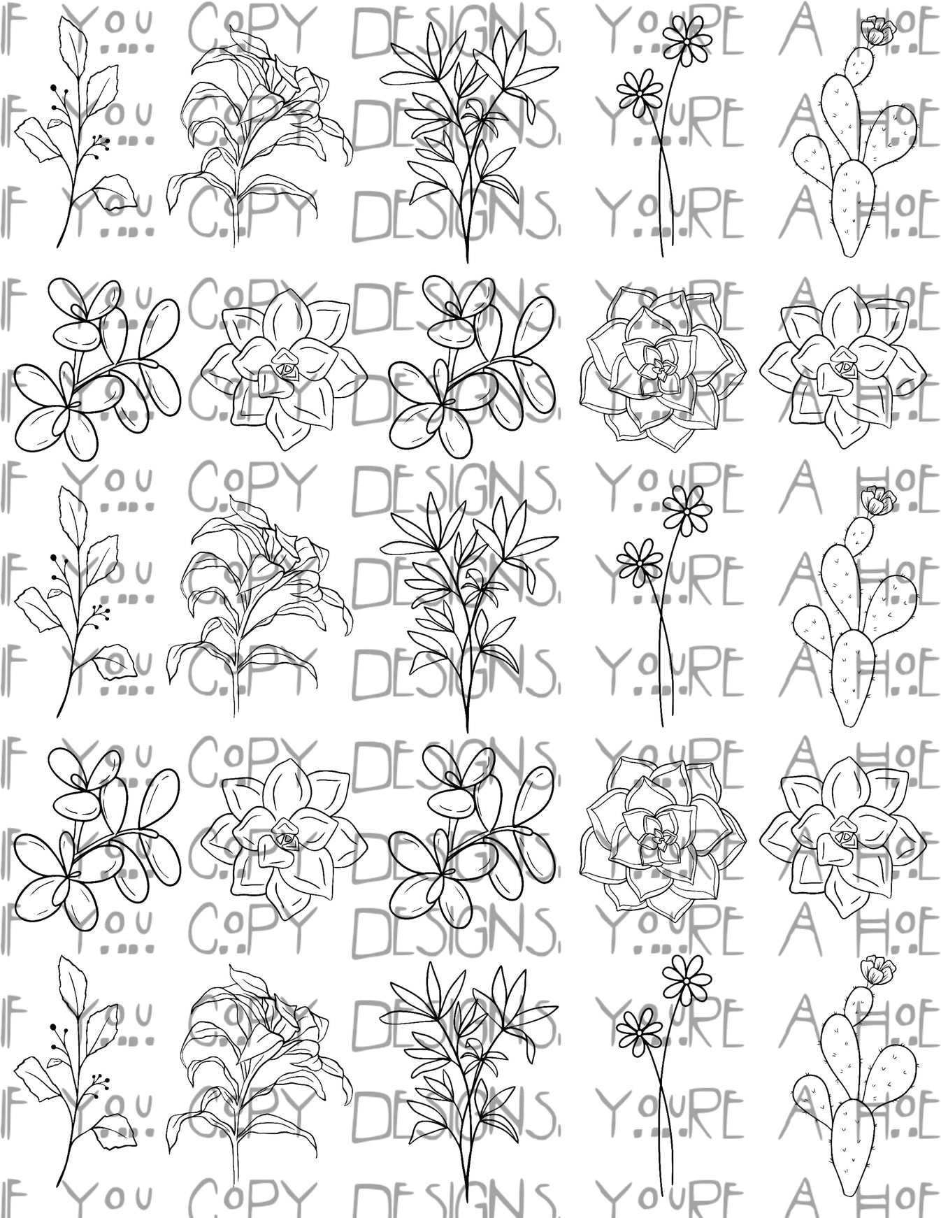 Succulents & More Line Art Temporary Tattoos