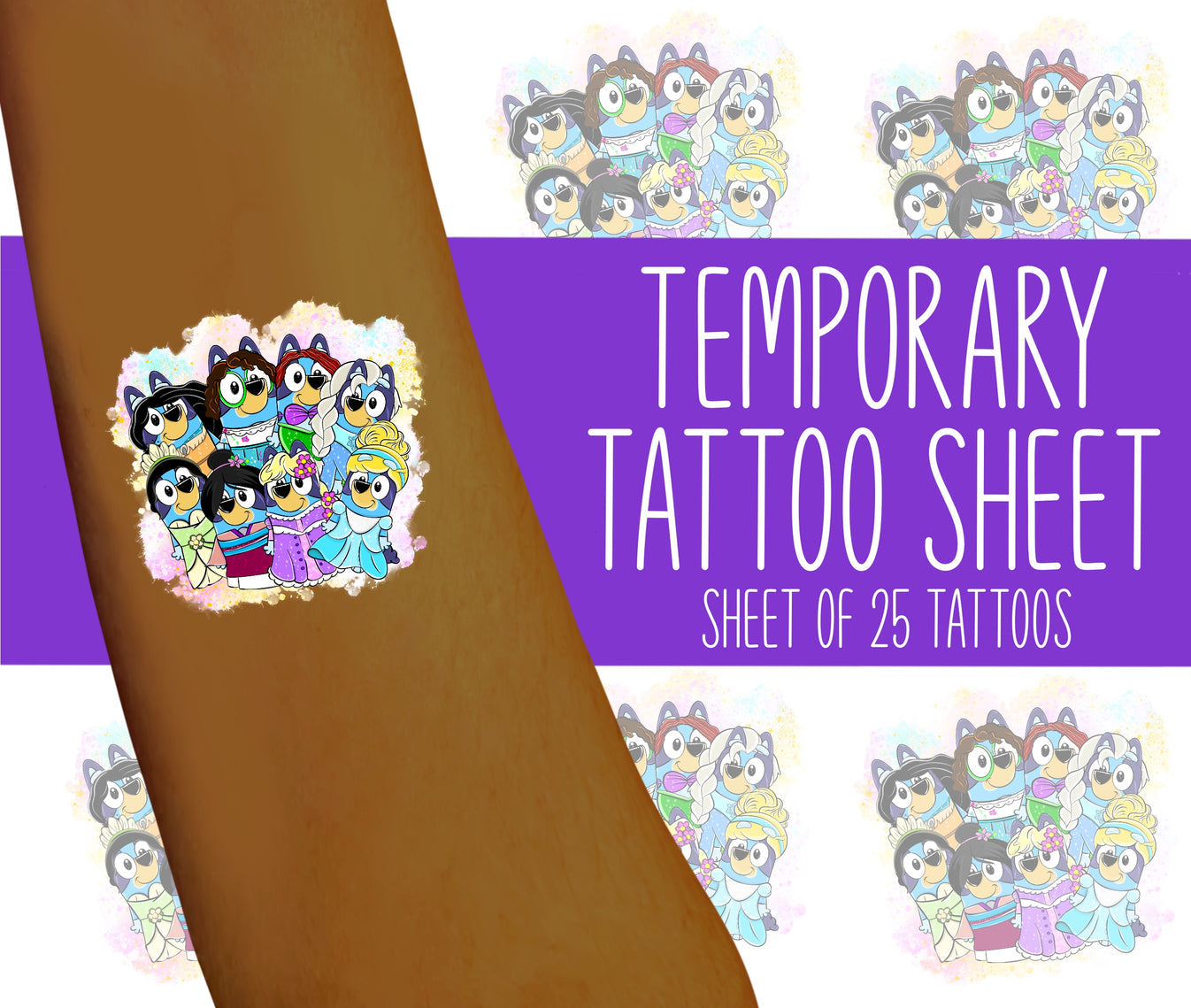 Princess Blue Pups By Stitchin’ Sammy Temporary Tattoos