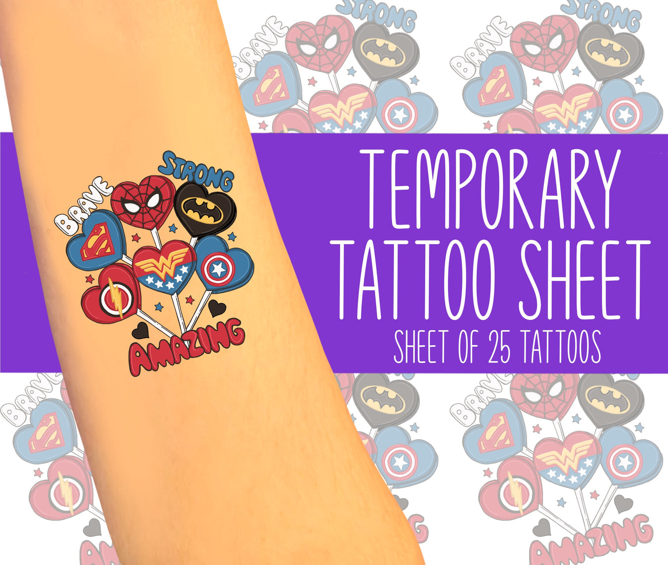 Superhero Love Pops By Lively Designs Co Temporary Tattoos