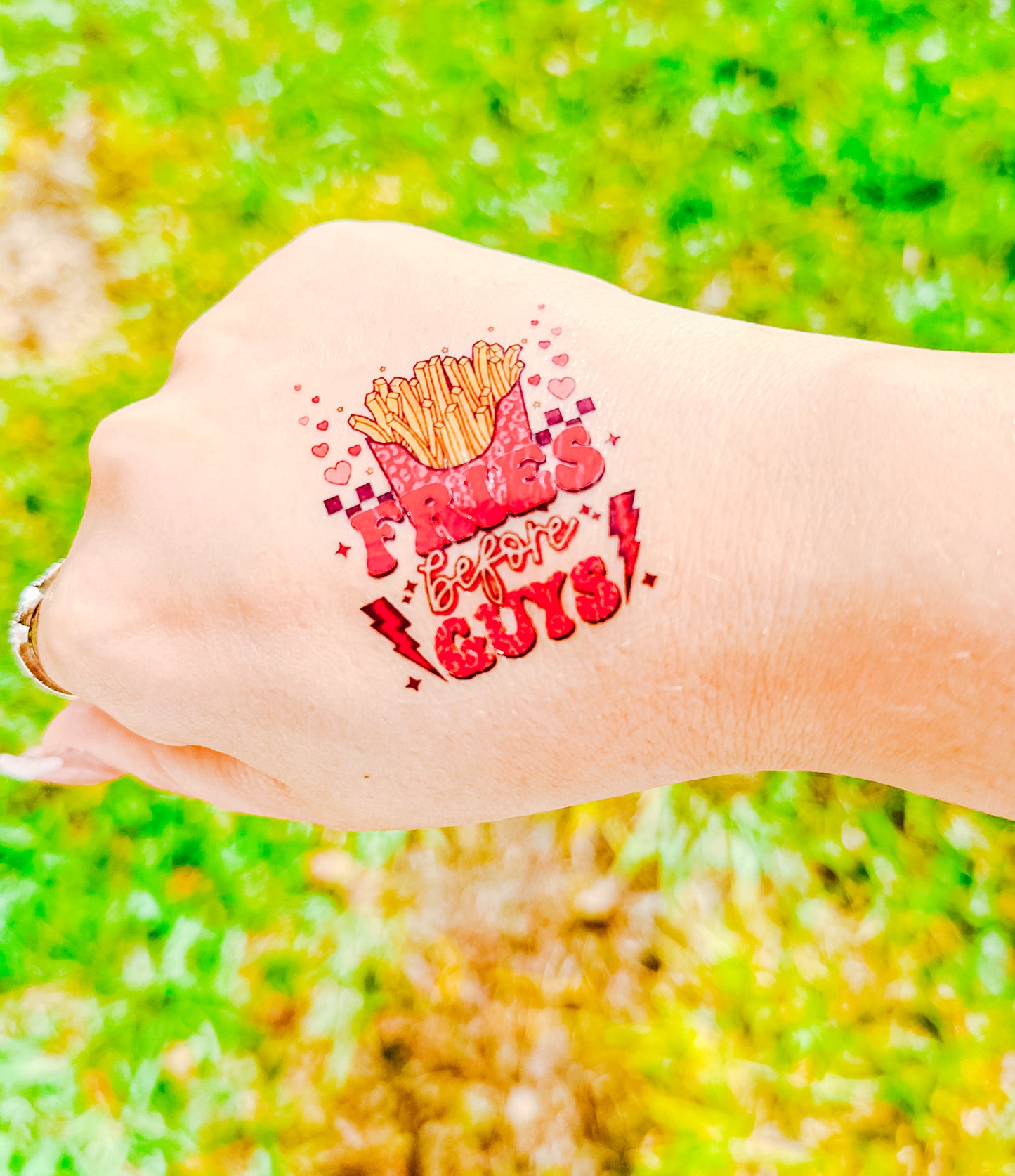 Bright Pink Fries Before Guys Temporary Tattoos