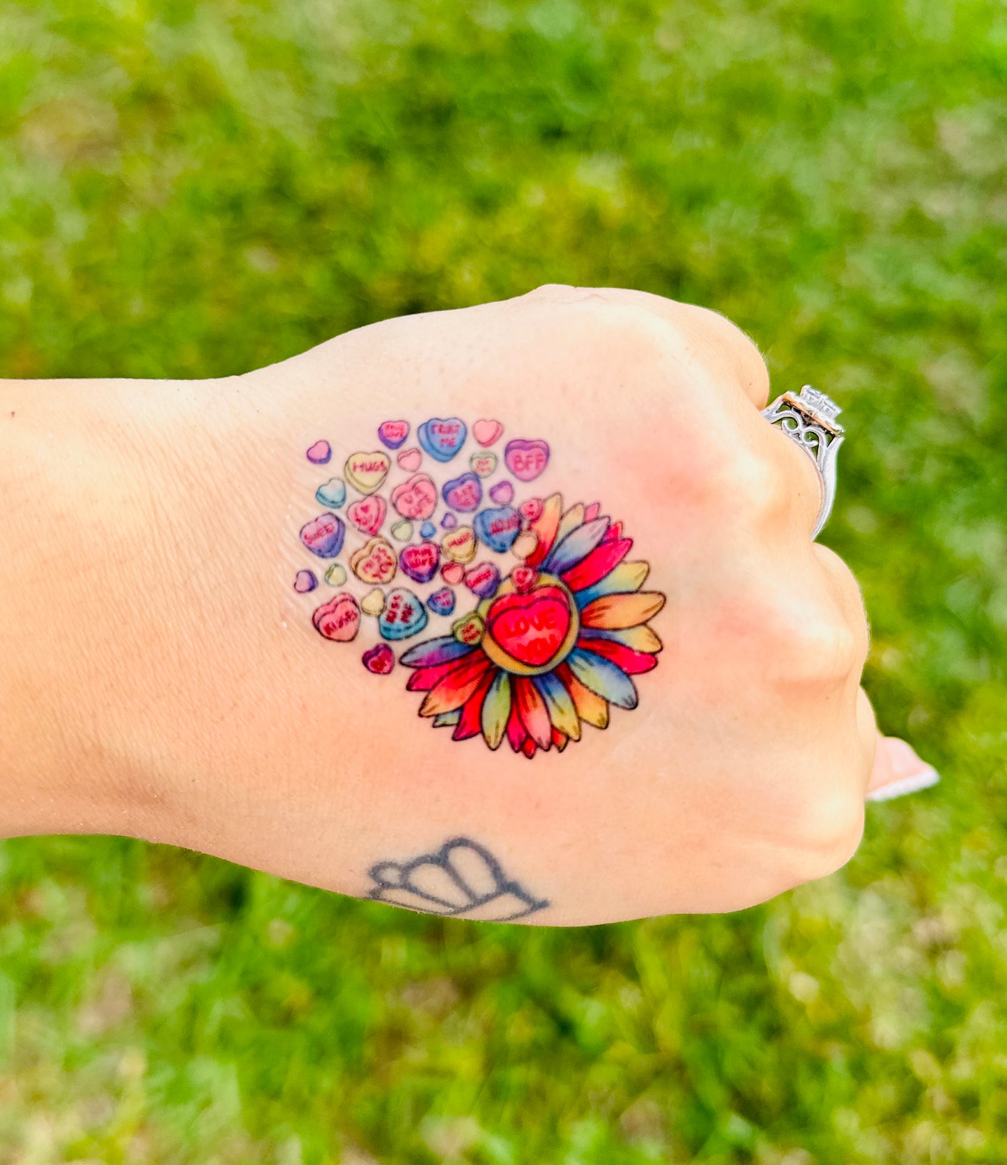 Conversation Hearts Flower Temporary Tattoos