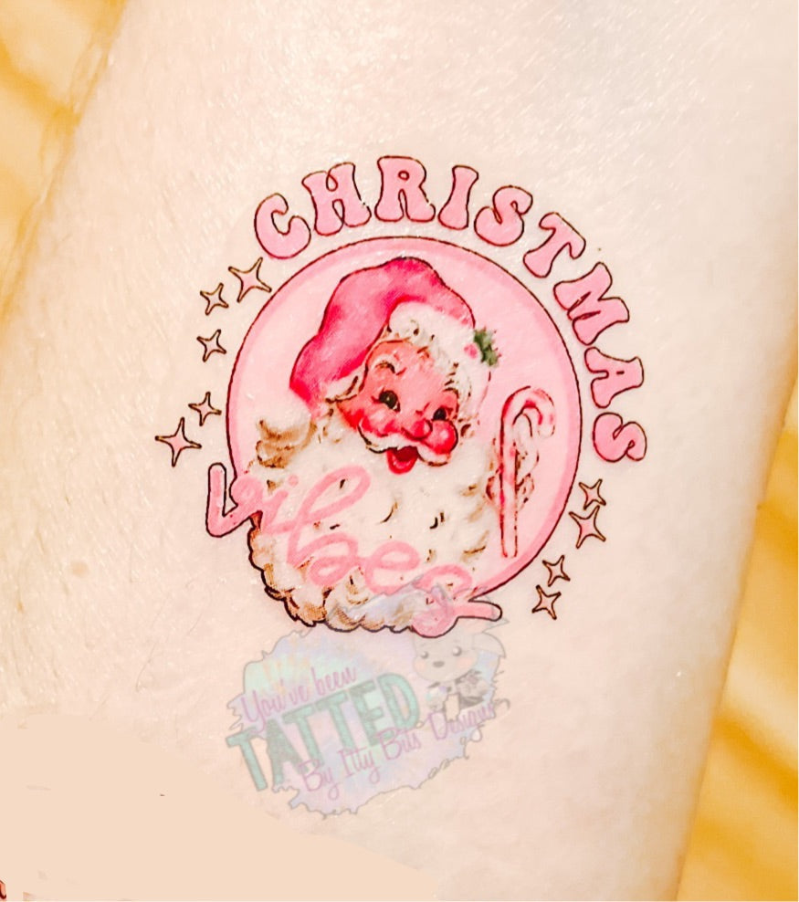 Pink Christmas Vibes Temporary Tattoos