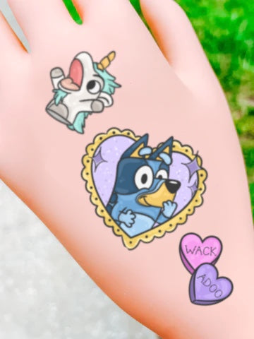 Blue Pup Hearts Temporary Tattoos