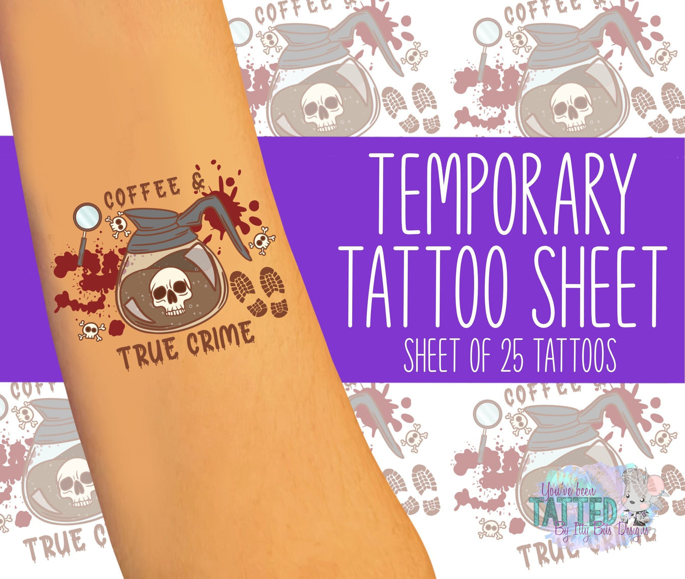 Coffee & True Crime By PixelCass Temporary Tattoos