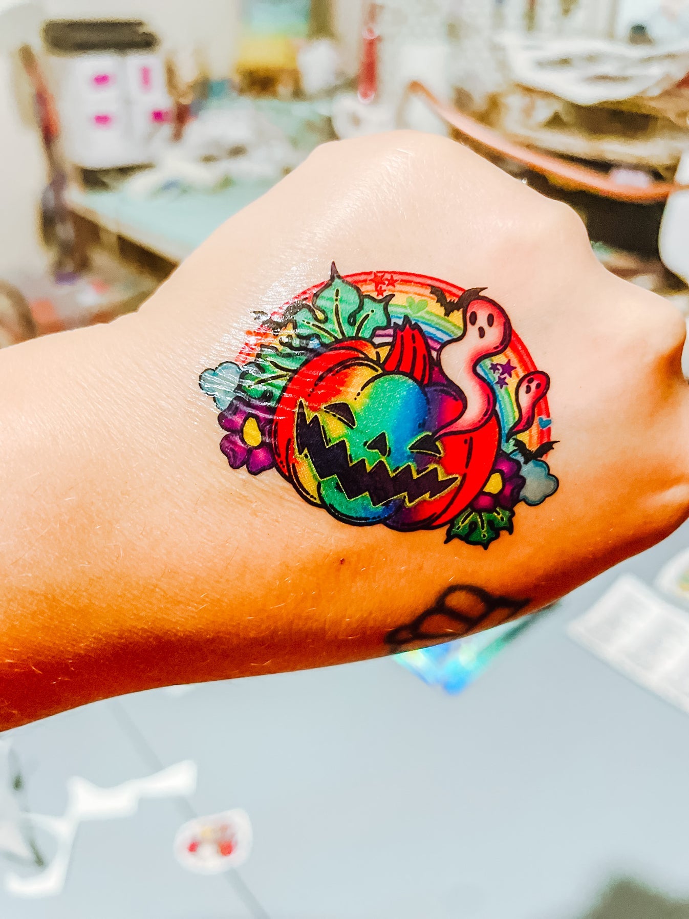 Neon Pumpkins Temporary Tattoos
