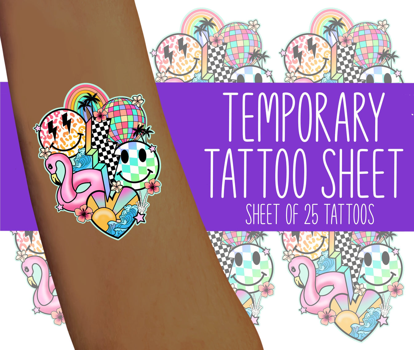 Retro Summer Collage Temporary Tattoos