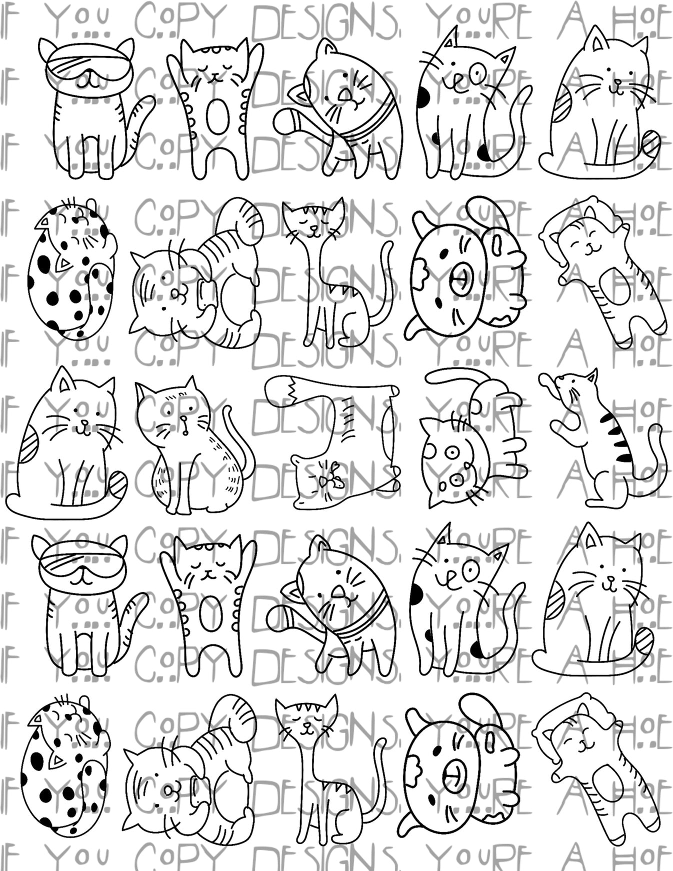 Kitties Line Art Temporary Tattoos