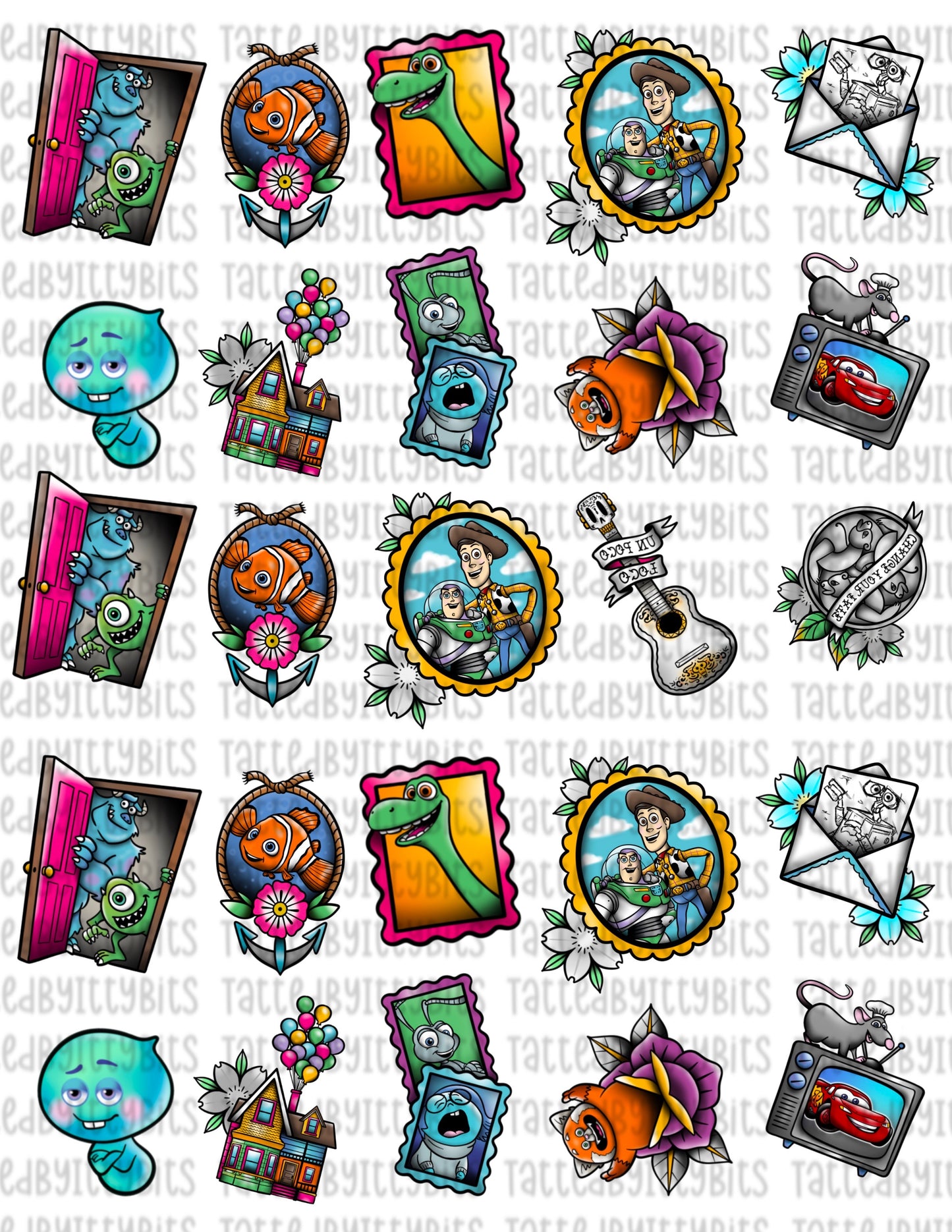 Tatted Pixar Mix Temporary Tattoos