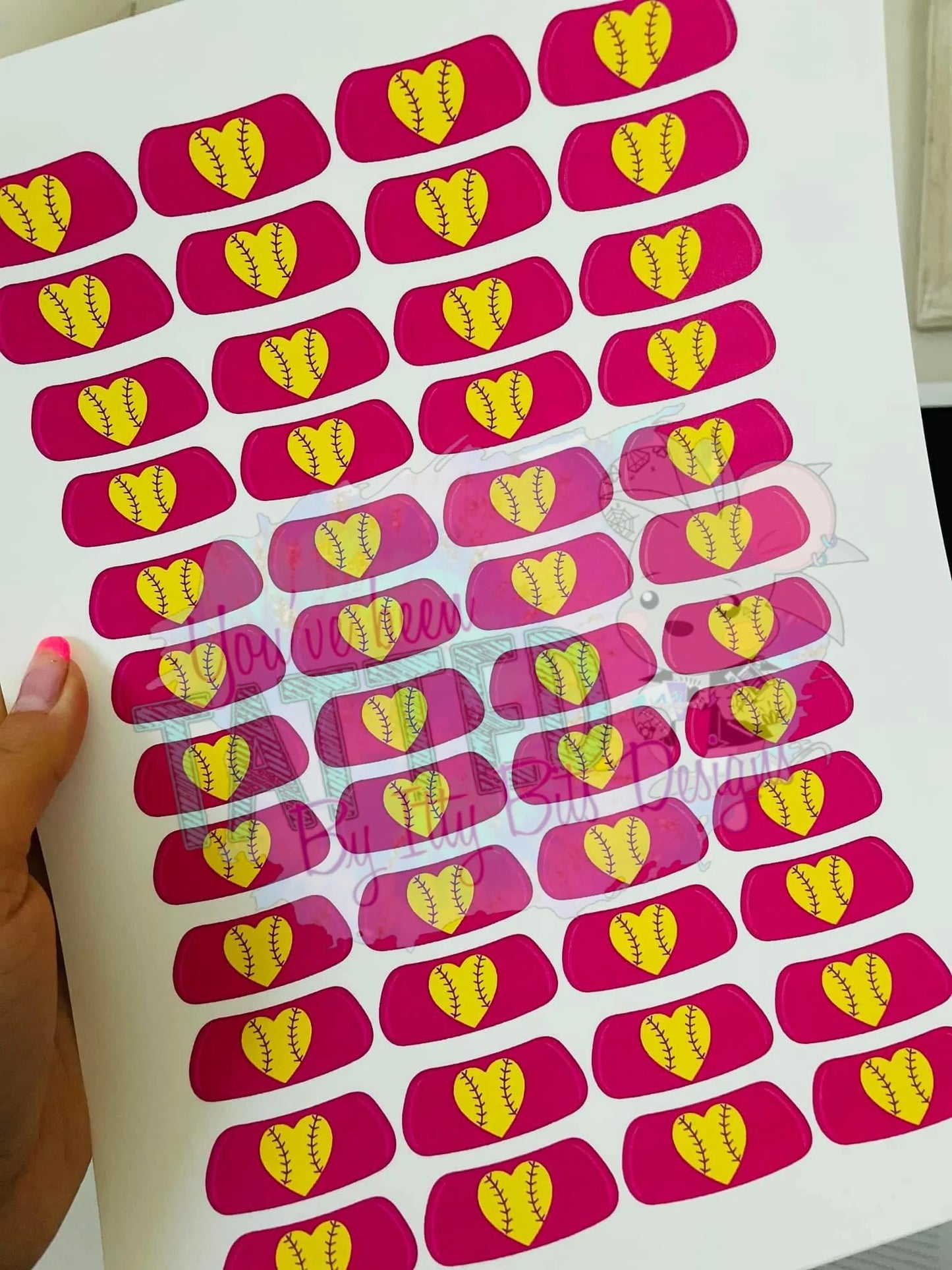 Pink Heart Softball Eyeblack Temporary Tattoos (Set of 24 Eyeblacks)