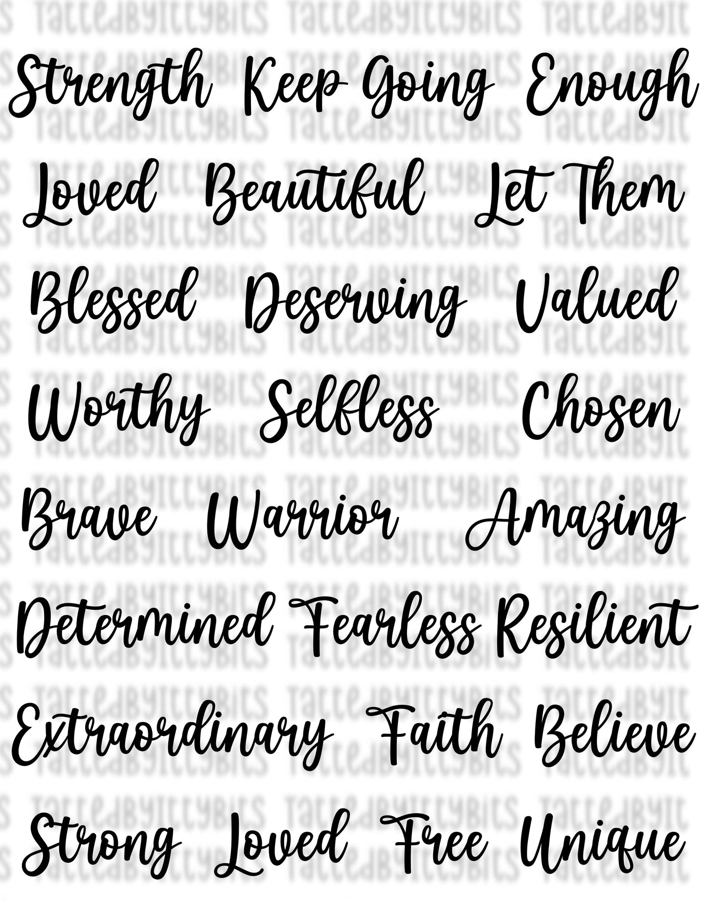 Motivational Words Temporary Tattoos