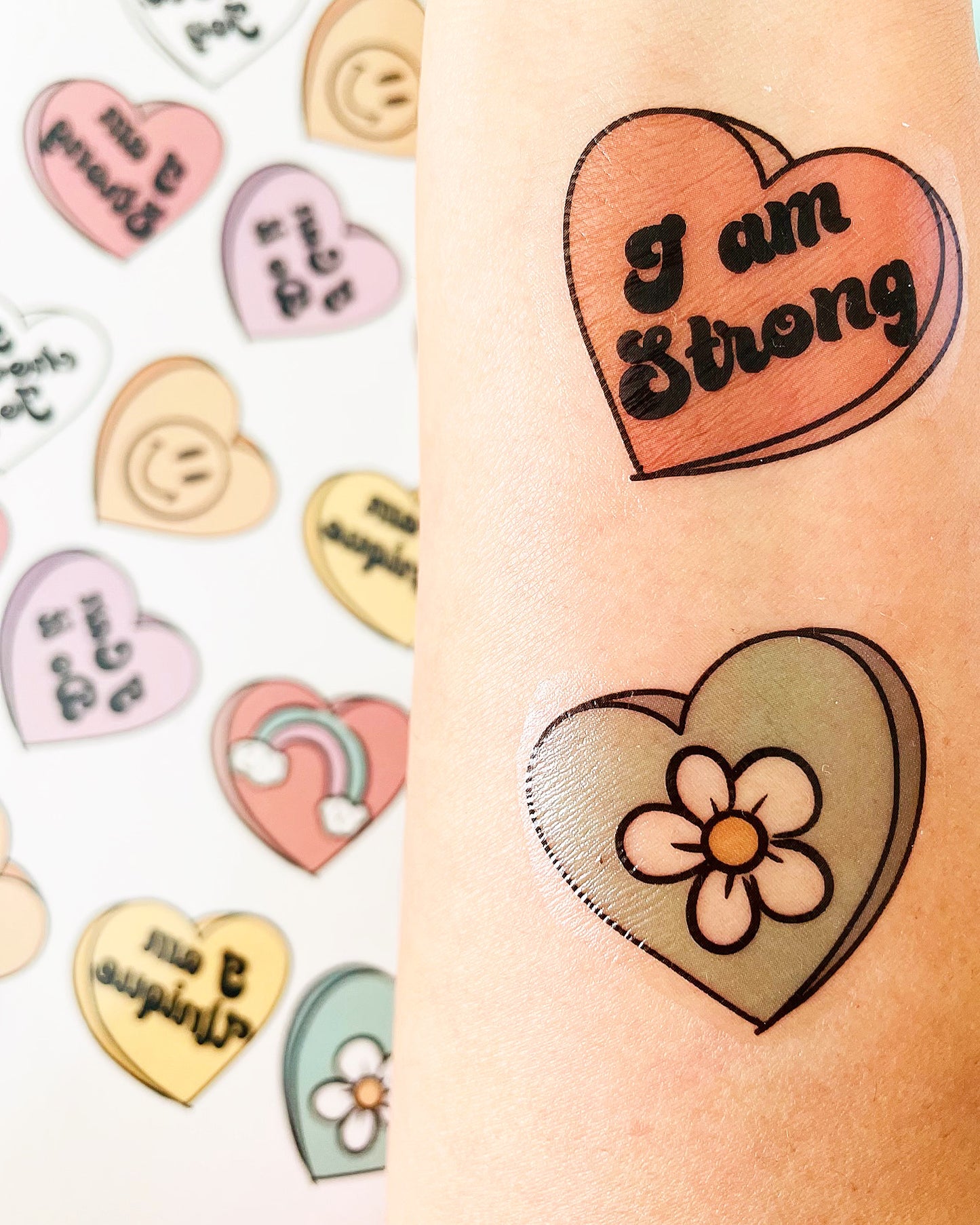 Self Love Conversation Hearts Temporary Tattoos