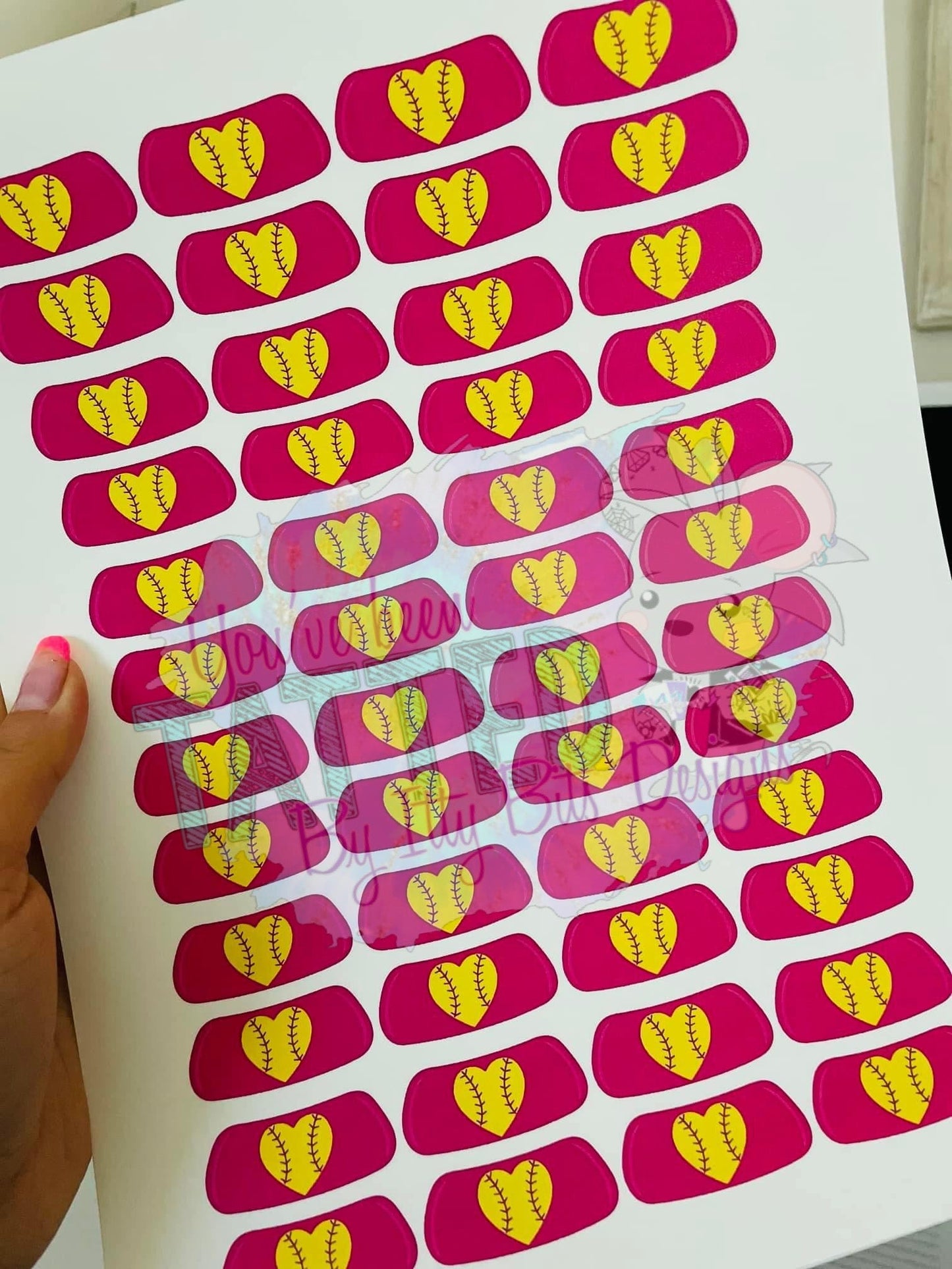 Pink Heart Softball Eyeblack Tattoos - Sheet of 24 Sets