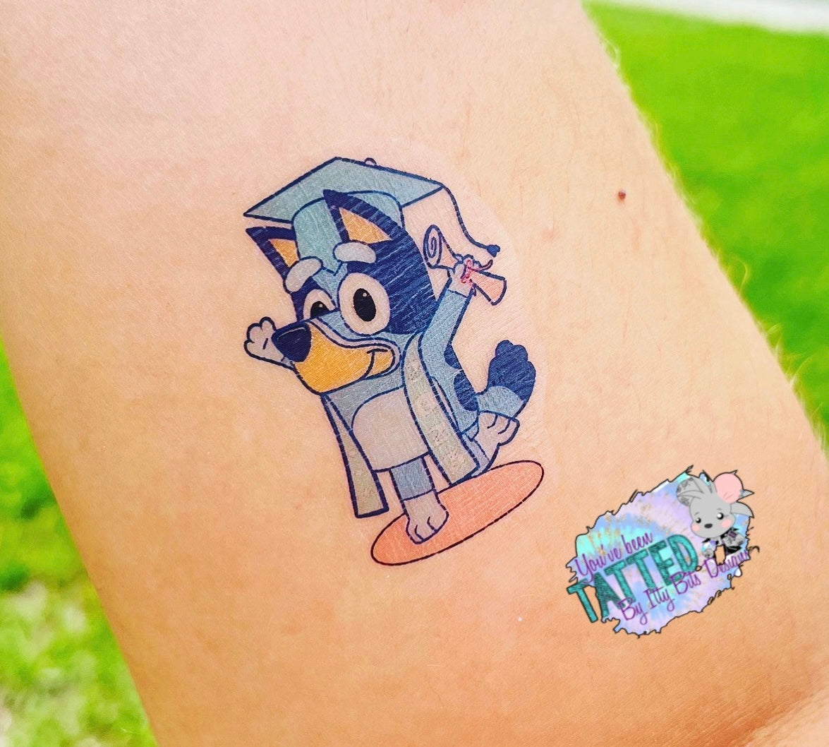 Blue Pup Grad Temporary Tattoos