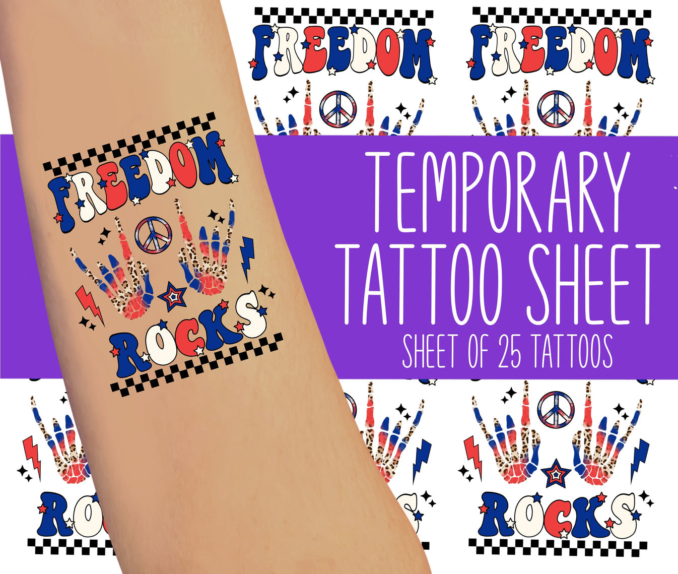 Skellie Freedom Rocks Temporary Tattoos