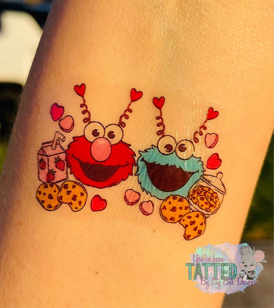 Sesame Love Monsters By PixelCass Temporary Tattoos