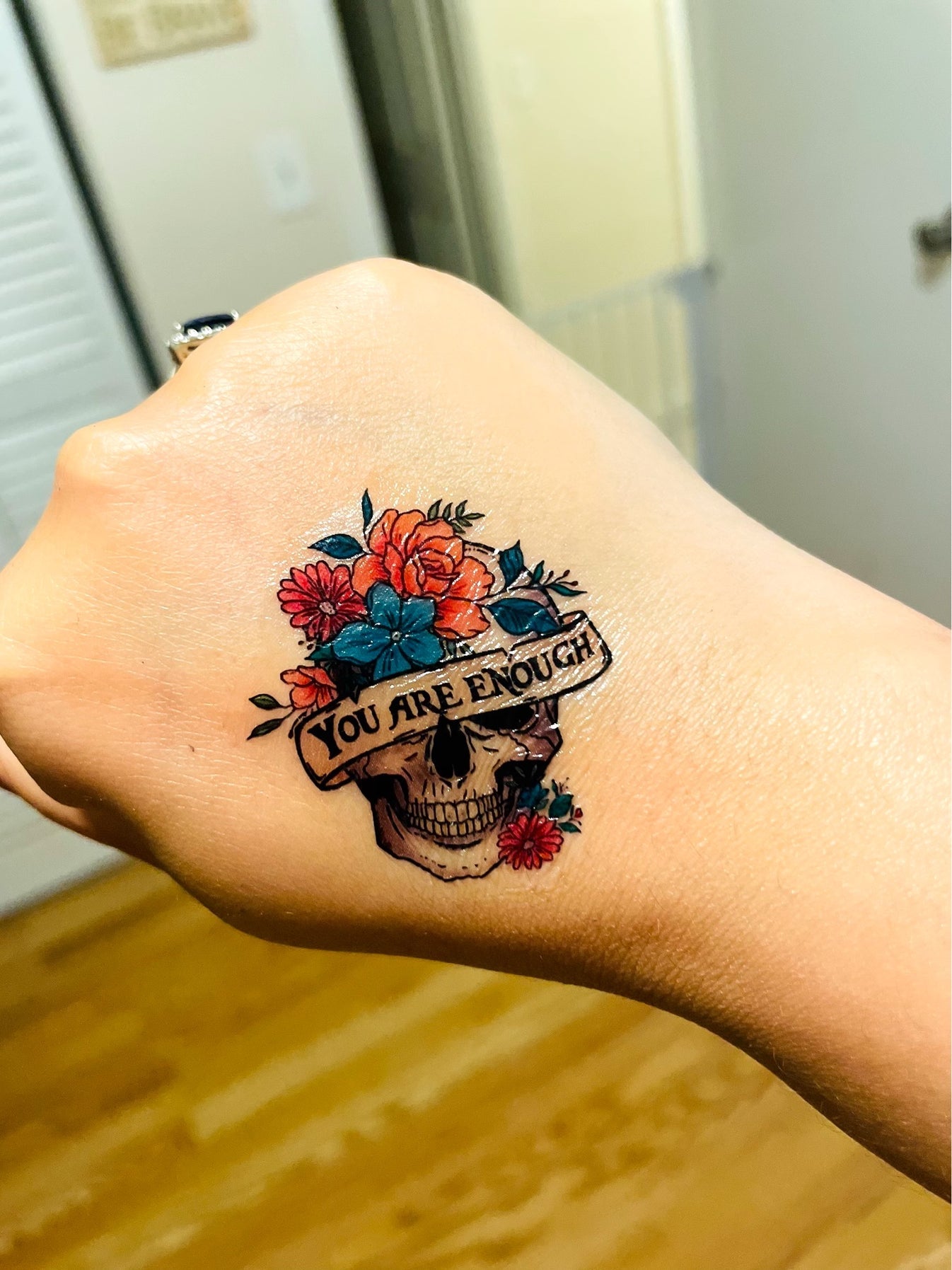 You Are Enough Floral Skull Temporary Tattoos