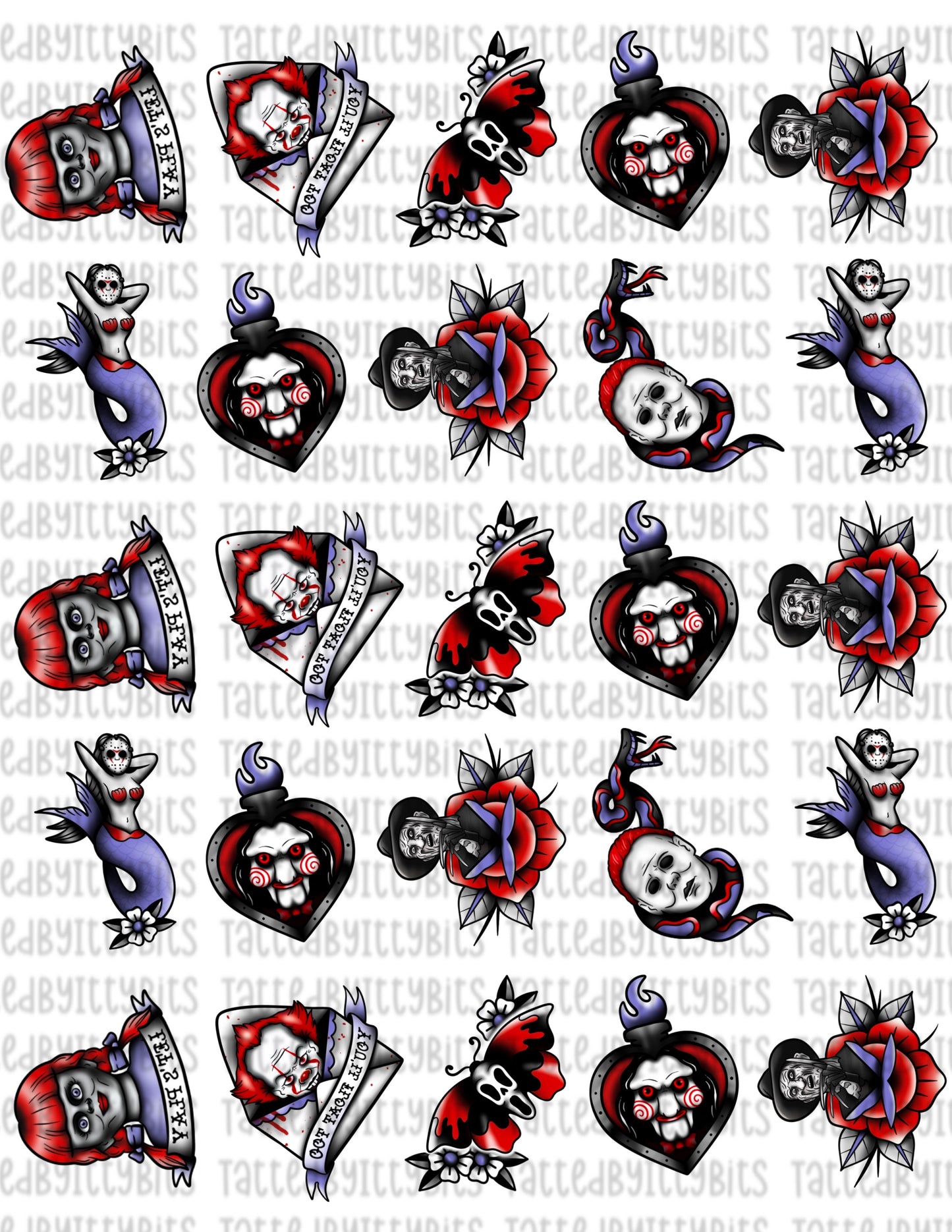 Tatted Horror Mix Temporary Tattoos