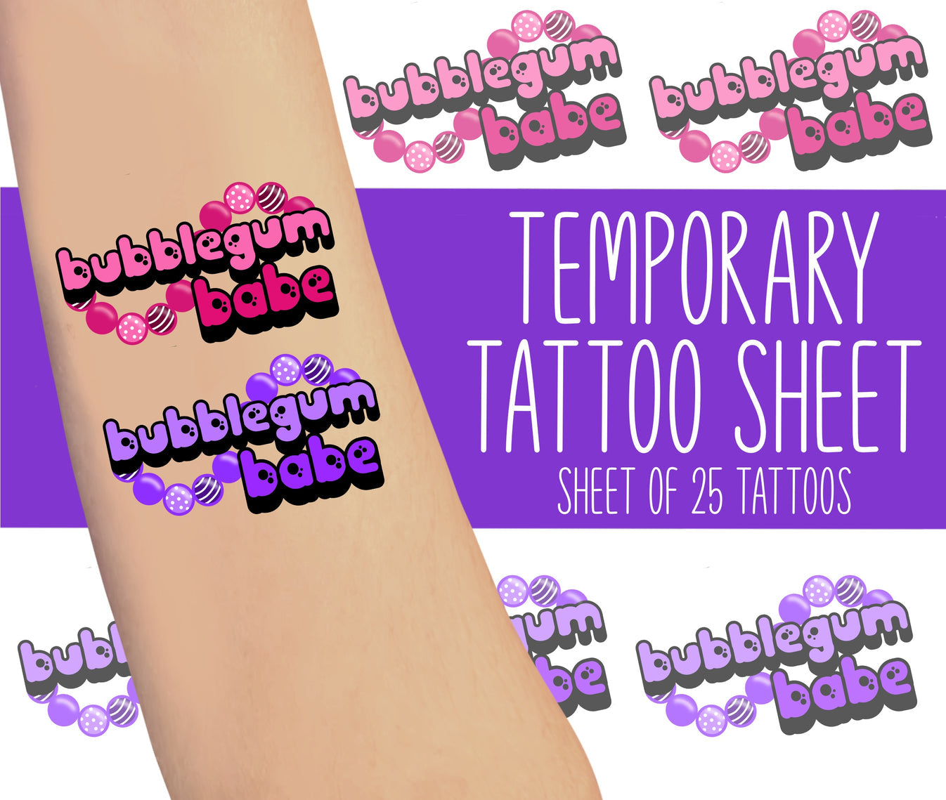 Bubblegum Babe Temporary Tattoos