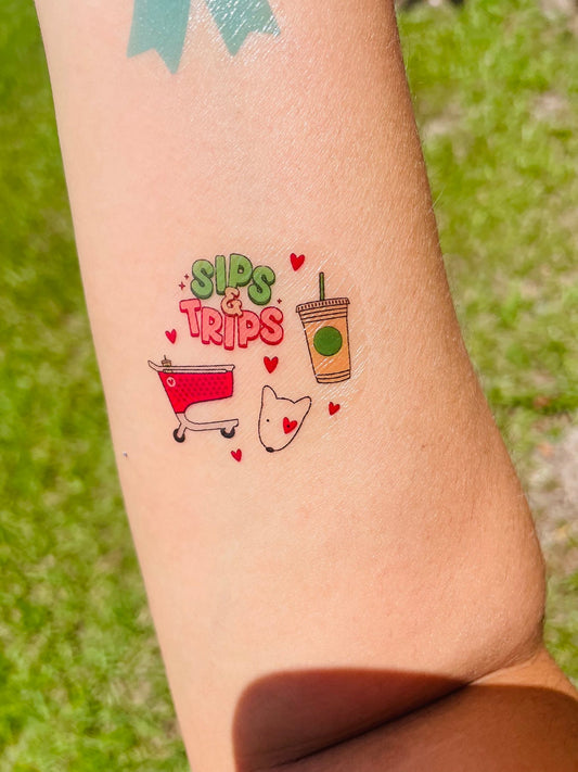 Sips and Trips Temporary Tattoos