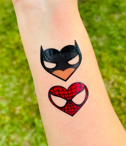 Superhero Hearts Temporary Tattoos