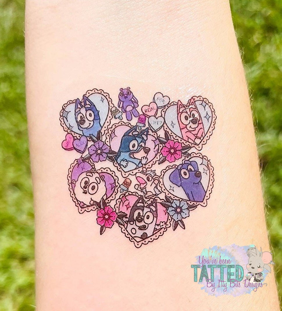Blue Pup Love By Pixelcass Temporary Tattoos