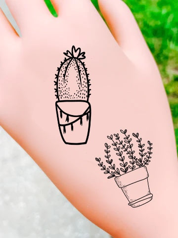 Plant Line Art Temporary Tattoos