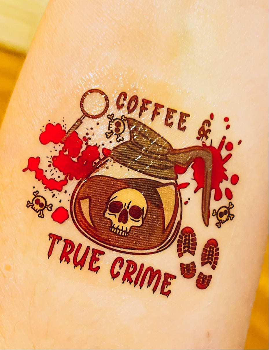 Coffee & True Crime By PixelCass Temporary Tattoos