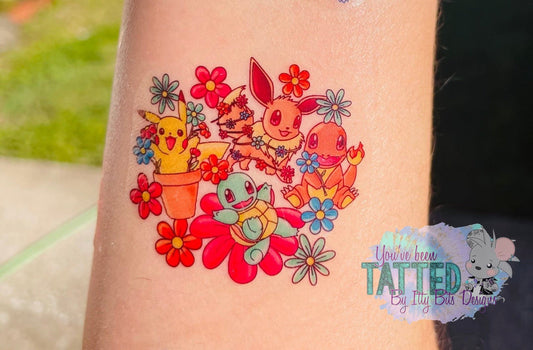 Floral PokeMonsters By ZaraRose Designs Temporary Tattoos