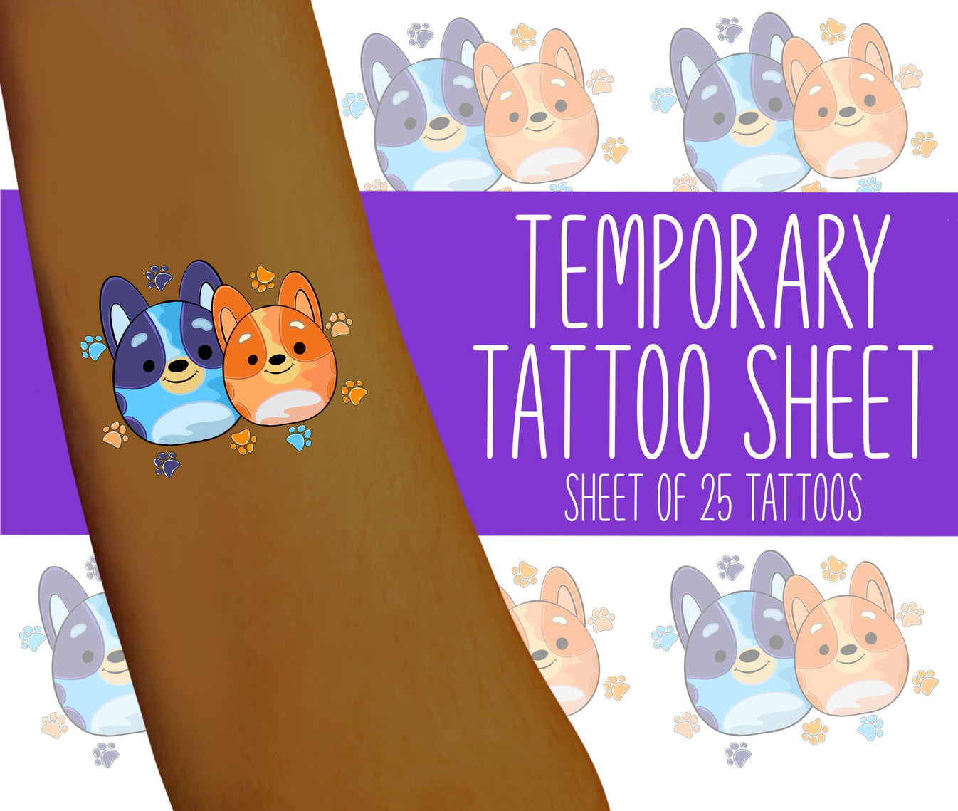 BlueyMallows By Stitchin’ Sammy Temporary Tattoos