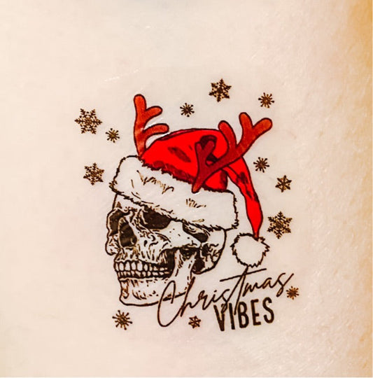 Skully Christmas Vibes Temporary Tattoos