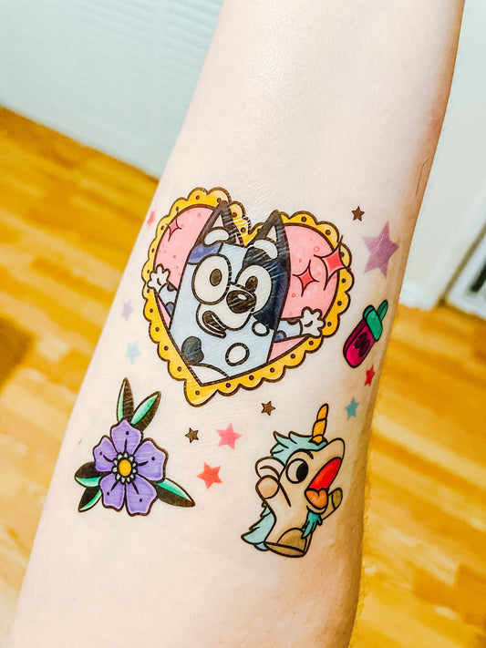 Blue Pup Hearts Temporary Tattoos