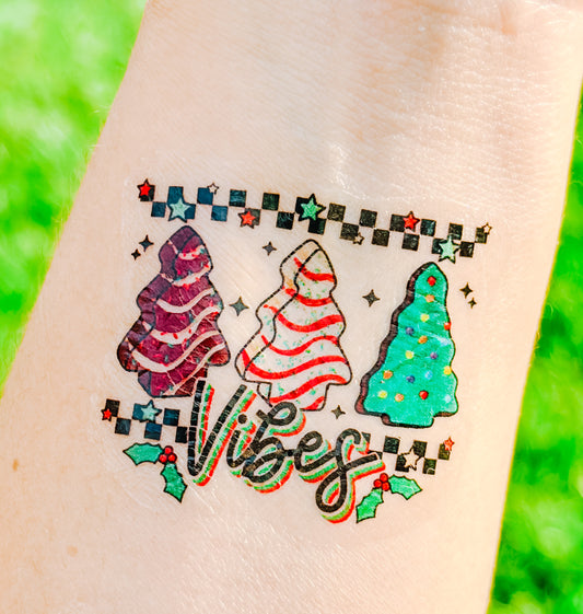 Xmas Tree Cake Vibes Temporary Tattoos